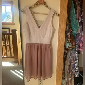Boutique cream and dusty rose pink with gold shimmer mini dress